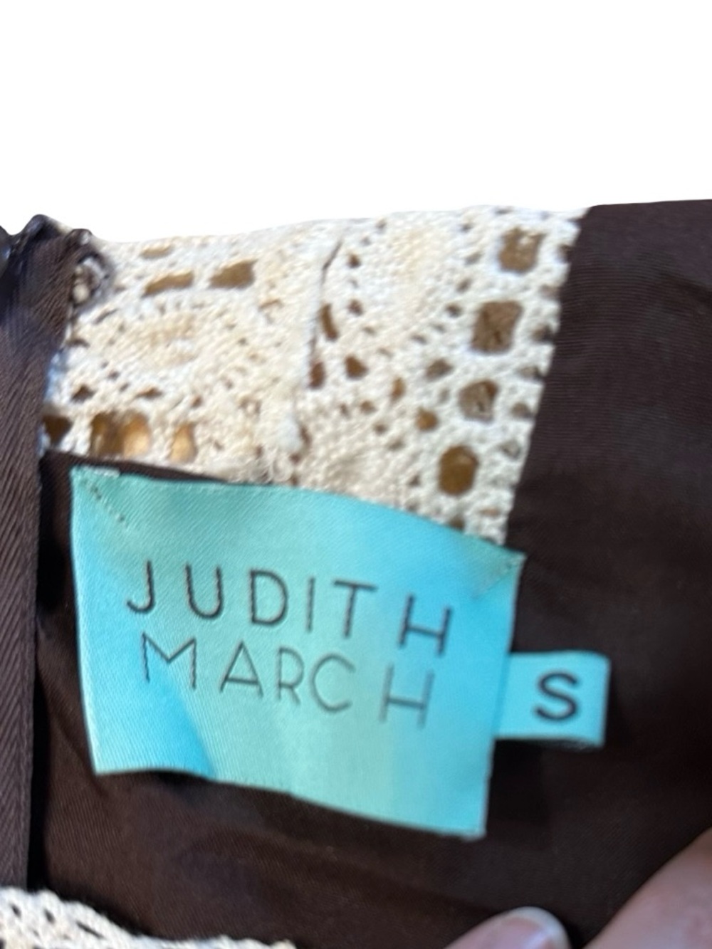 Judith March Boho Embroidered Mini Dress Sz S Brown Lace Peasant Sleeve Festival - Picture 6 of 10